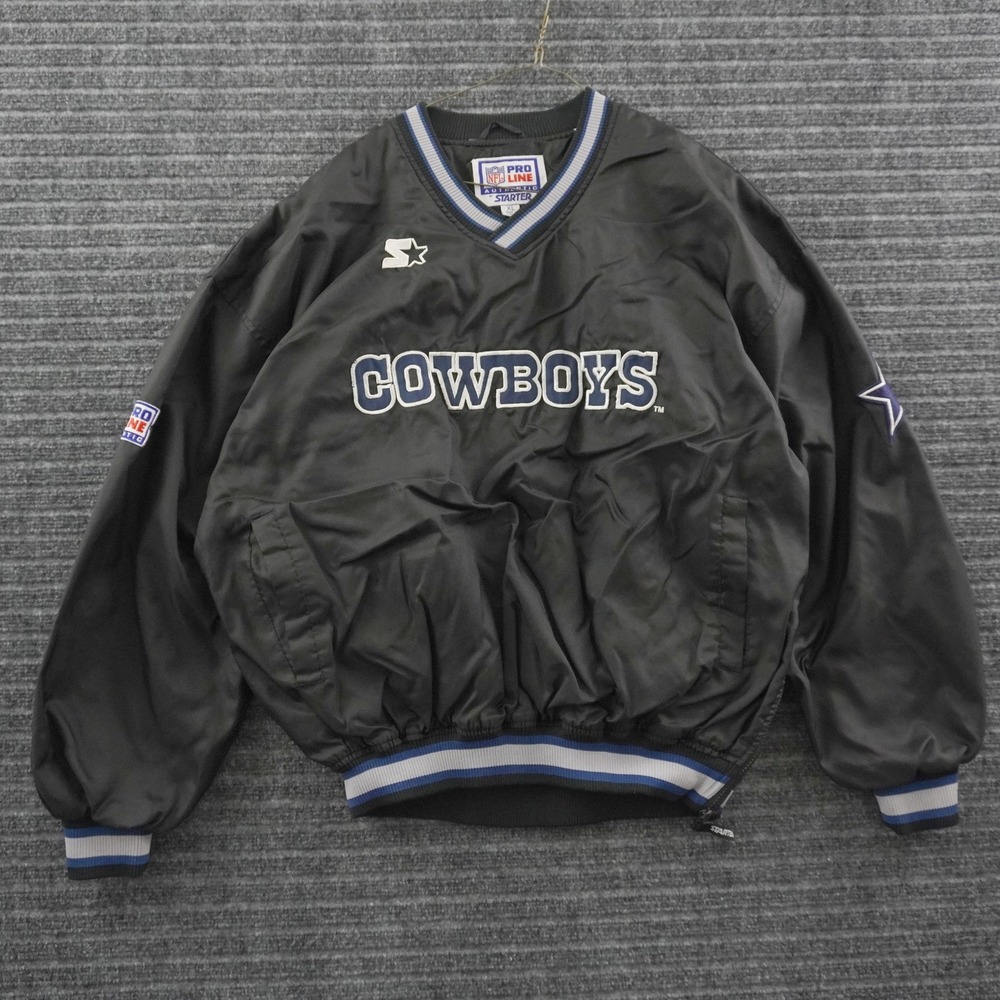 Vintage 90s Starter Dallas Cowboys Windbreaker Pullover Mens XL Black Sideline